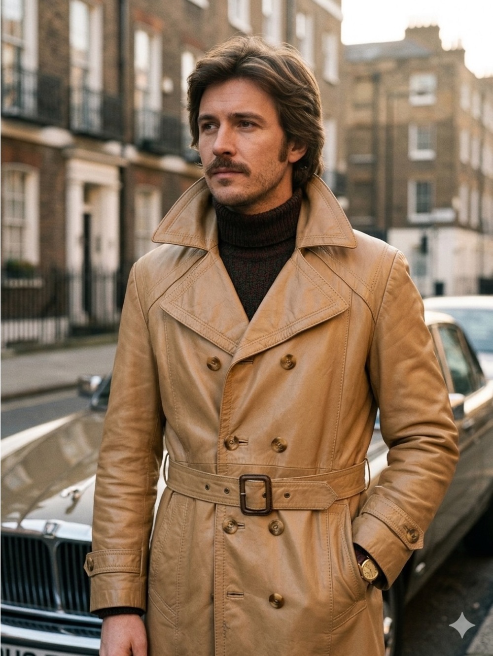 Tadmor Double-Breasted Vintage Leather 80’s Trench Coat in Tan size M EU 38